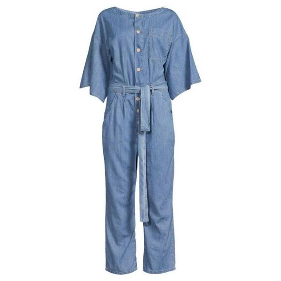 Free People Jumpsuit Marley Denim short sleeves high rise button size xs - Picture 3 of 11